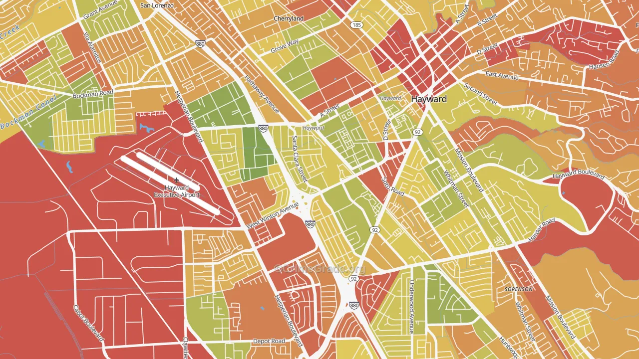 Santa Clara Street, Hayward, CA Map of Arson Rates