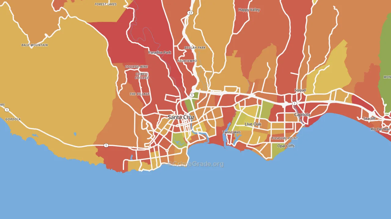 Santa Cruz, CA Map of Arson Rates