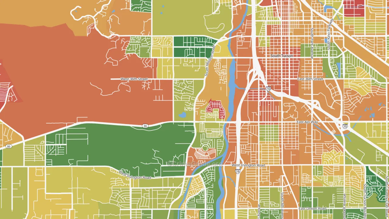 Santa Cruz Southwest, Tucson, AZ Map of Arson Rates
