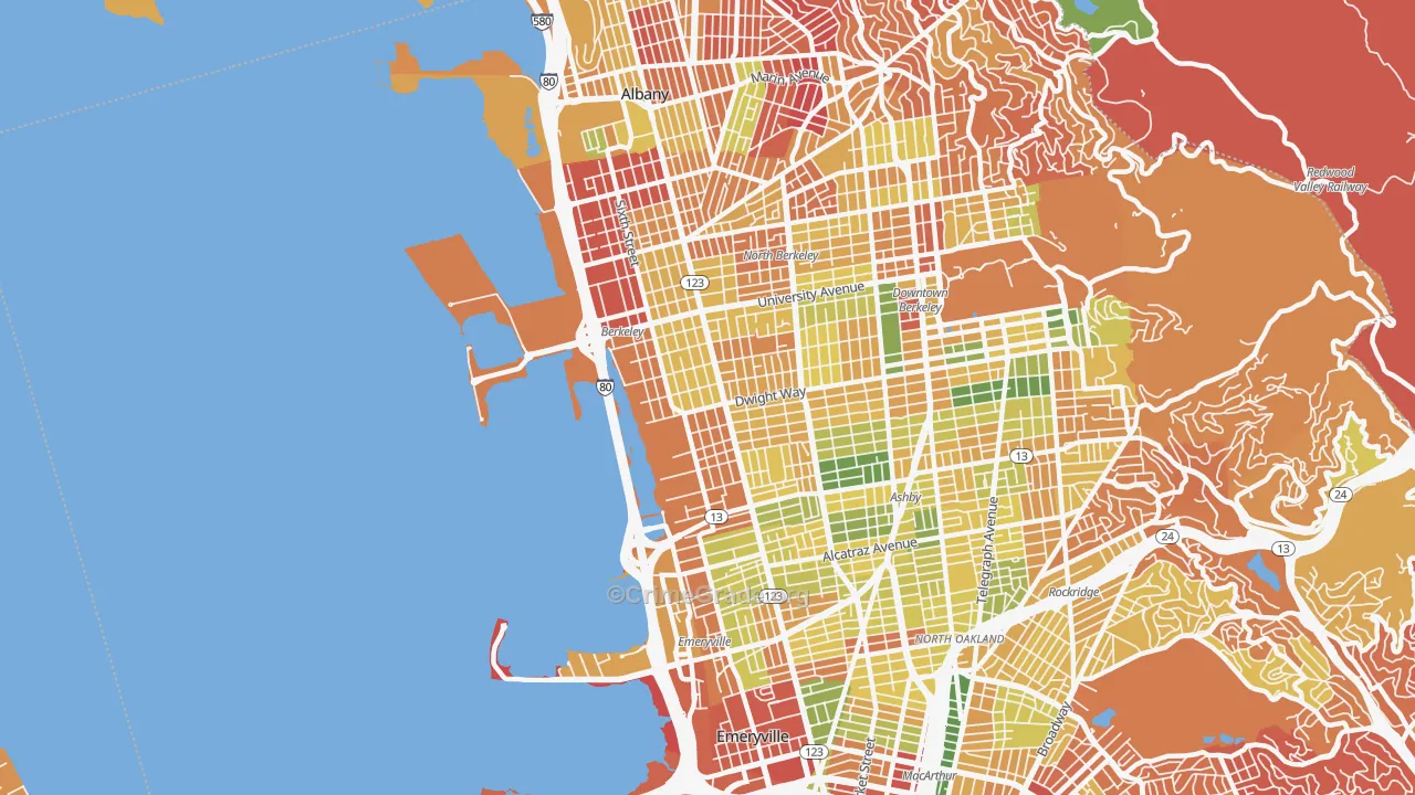 Santa Fe, Emeryville, CA Map of Arson Rates