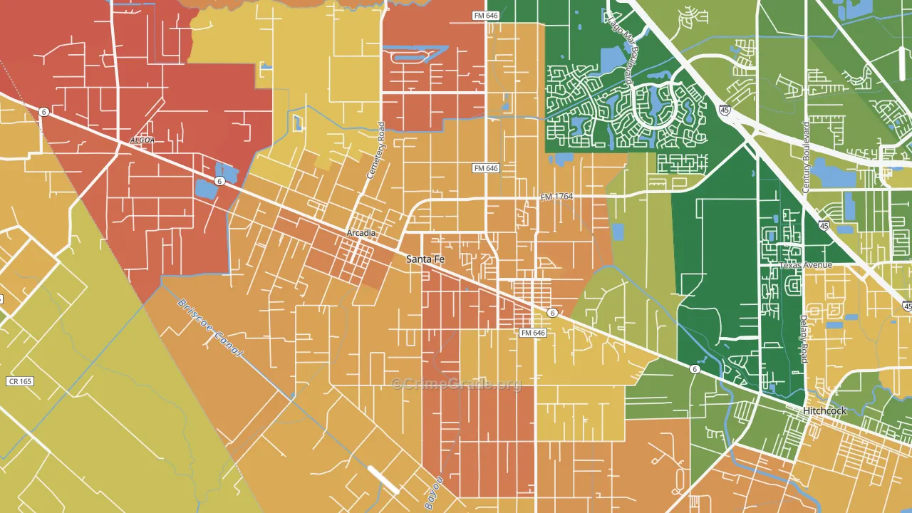 Santa Fe, TX Map of Arson Rates