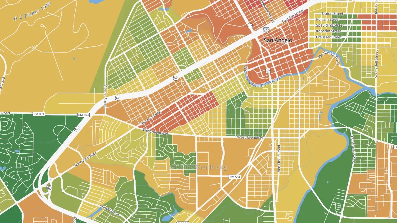 Santa Rita, San Angelo, TX Map of Arson Rates