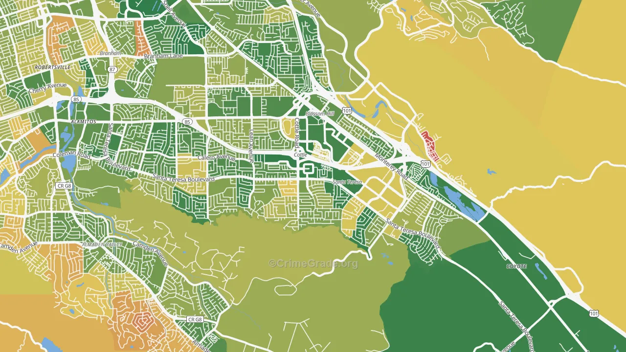 Santa Teresa, San Jose, CA Map of Arson Rates
