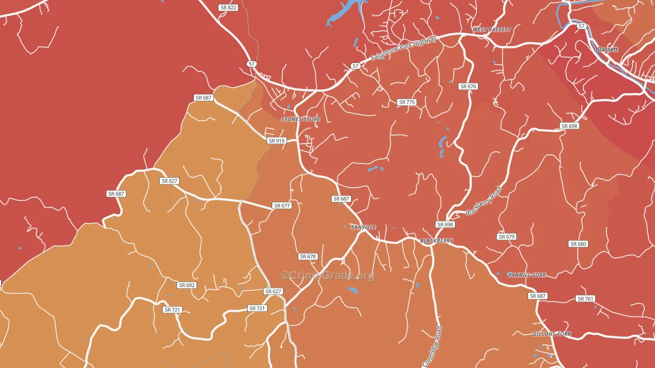 Sanville, VA Map of Arson Rates