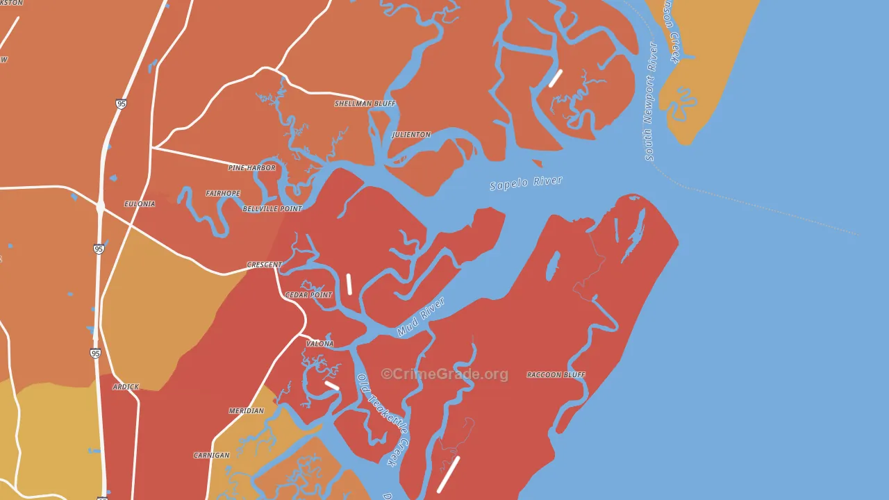 Sapelo Island, GA Map of Arson Rates