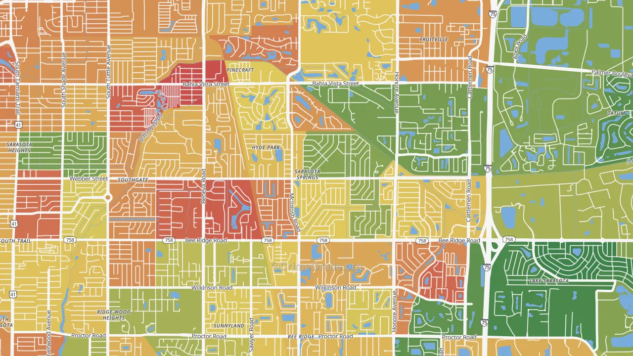 Sarasota Springs, FL Map of Arson Rates