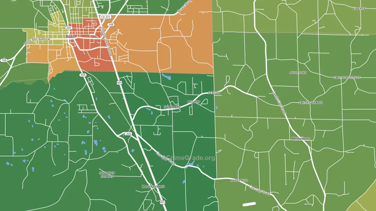 Sardis City, AL Map of Arson Rates