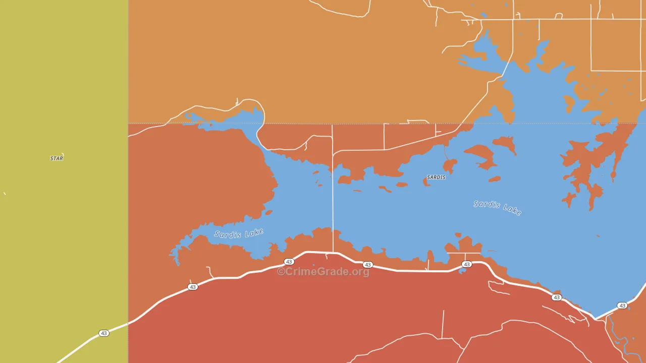 Sardis, OK Map of Arson Rates