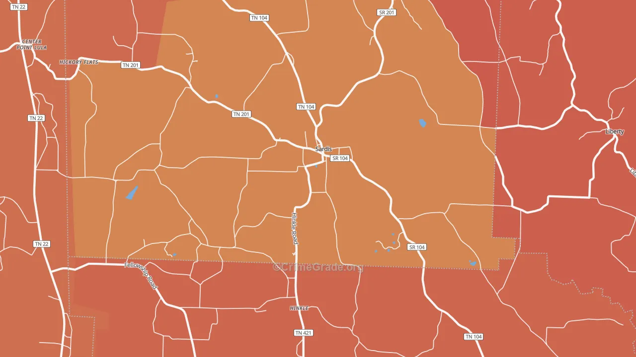 Sardis, TN Map of Arson Rates