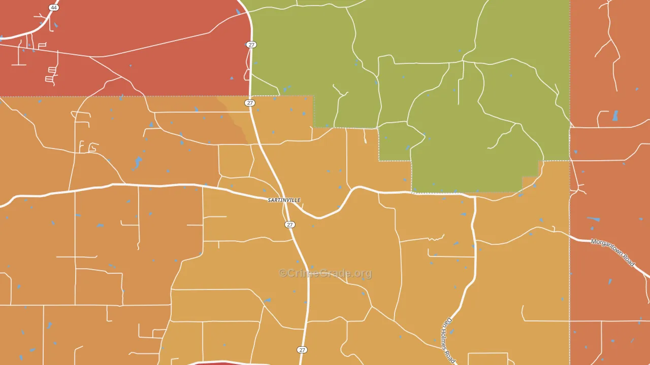 Sartinsville, MS Map of Arson Rates