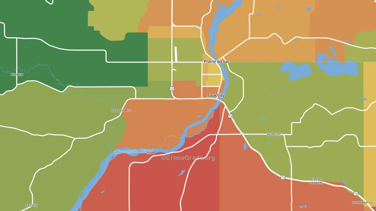 Sauk City, WI Map of Arson Rates