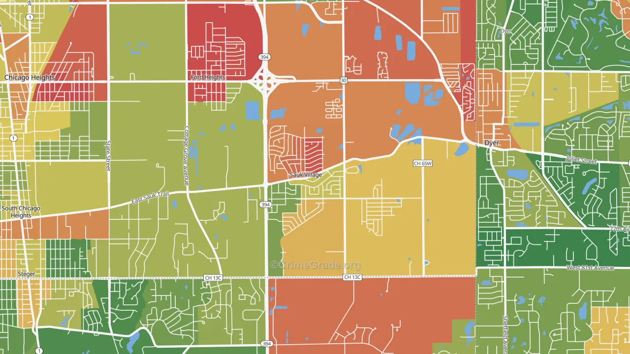 Sauk Village, IL Map of Arson Rates