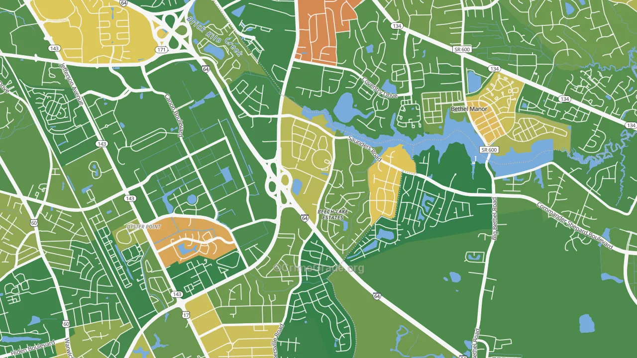 Saunders, Newport News, VA Map of Arson Rates