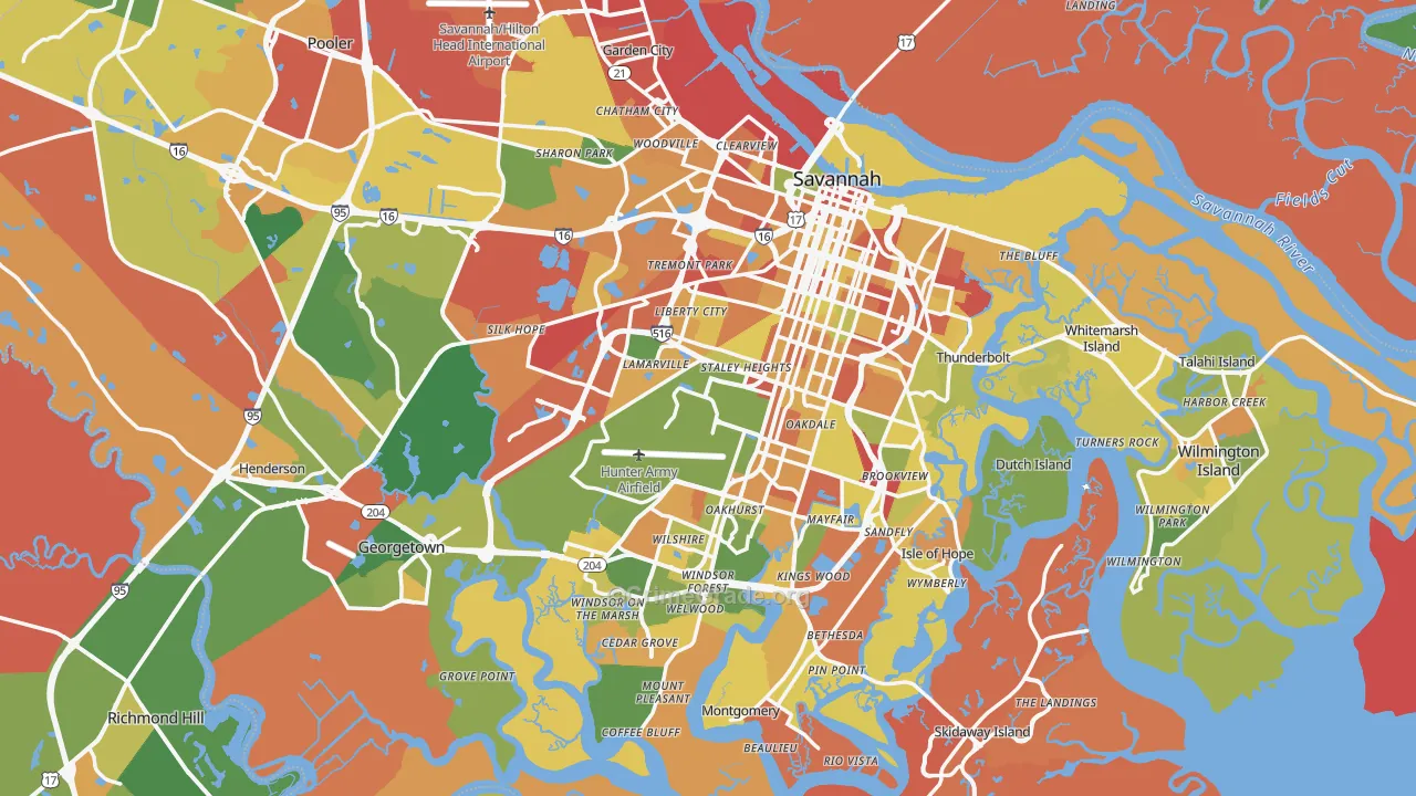 Savannah, GA Map of Arson Rates