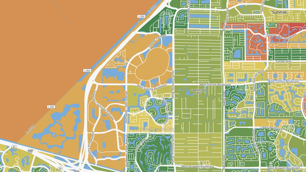 Savannah, Sunrise, FL Map of Arson Rates