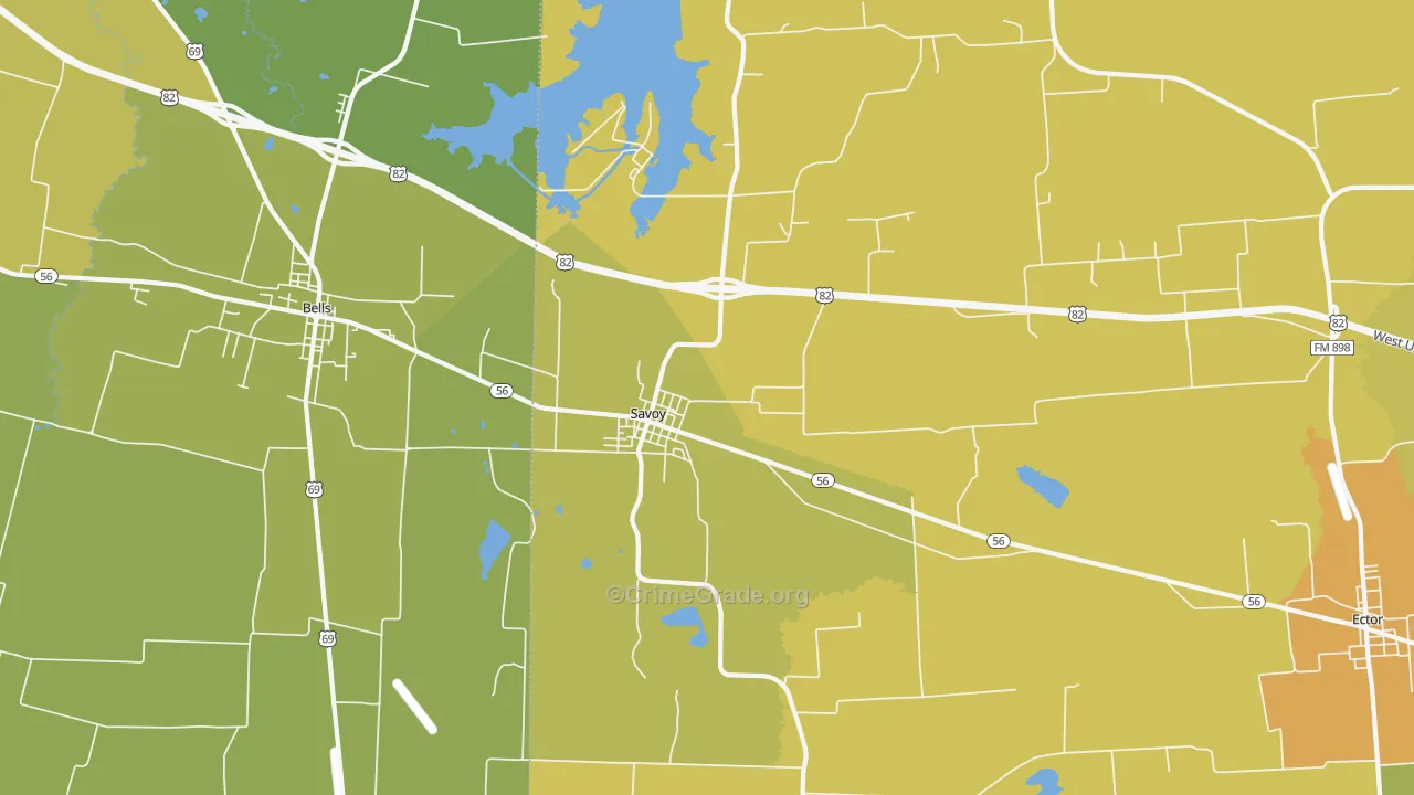 Savoy, TX Map of Arson Rates