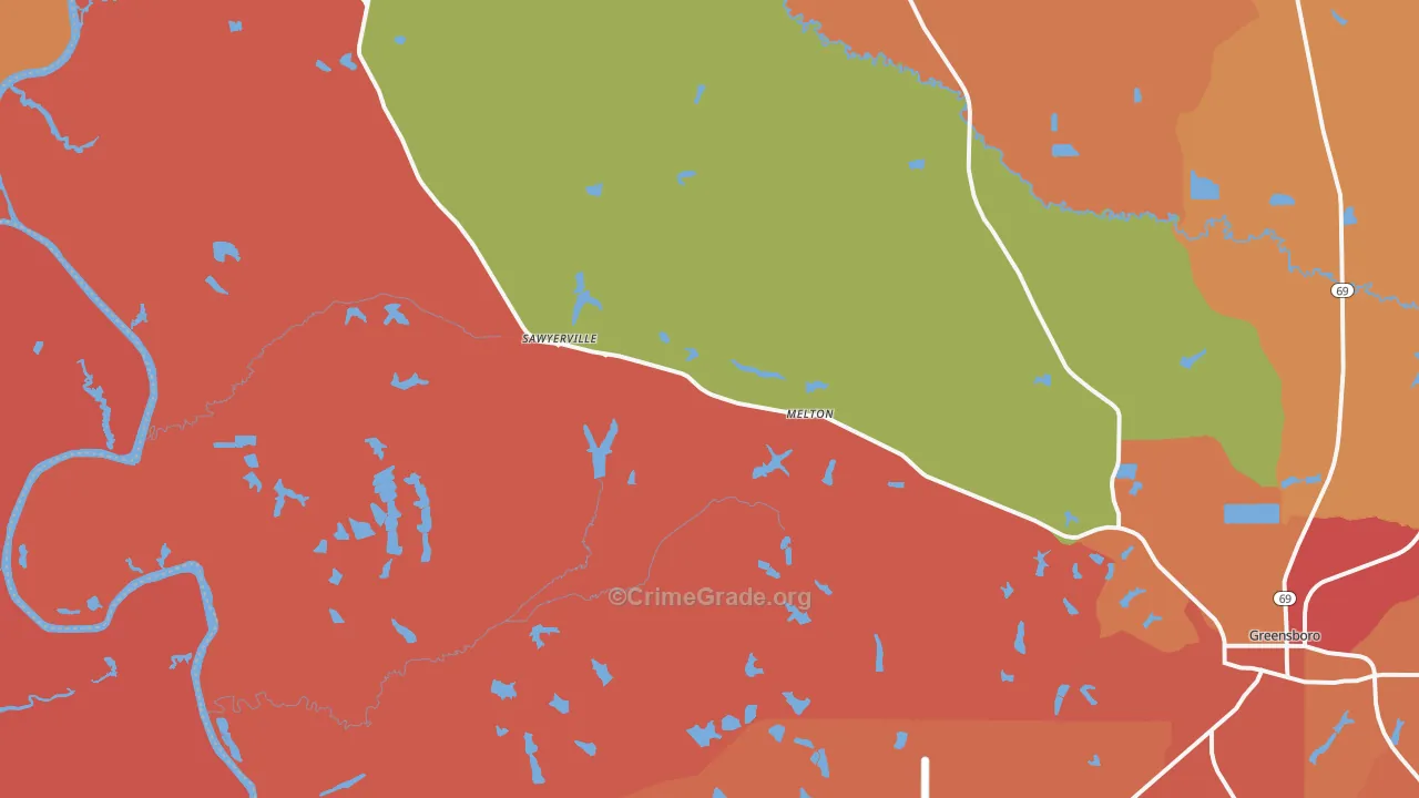 Sawyerville, AL Map of Arson Rates