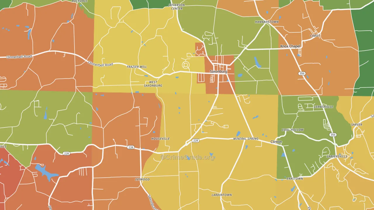 Saxonburg, PA Map of Arson Rates