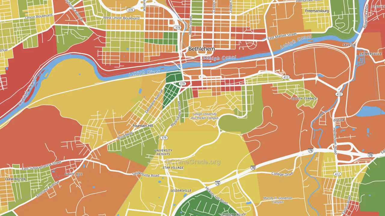 Sayre Park, Bethlehem, PA Map of Arson Rates