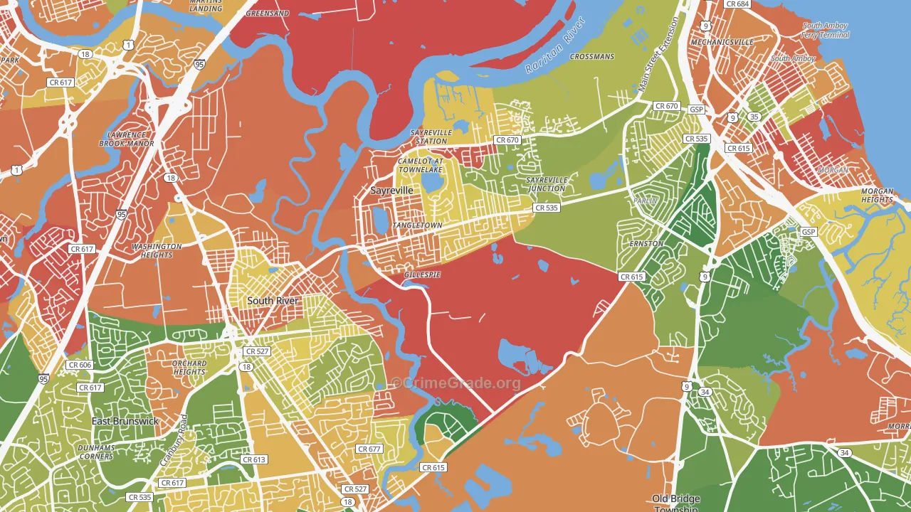 Sayreville, NJ Map of Arson Rates