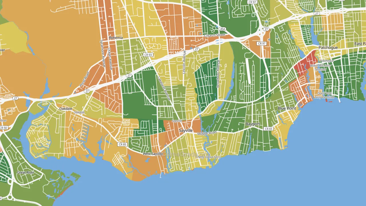Sayville, NY Map of Arson Rates