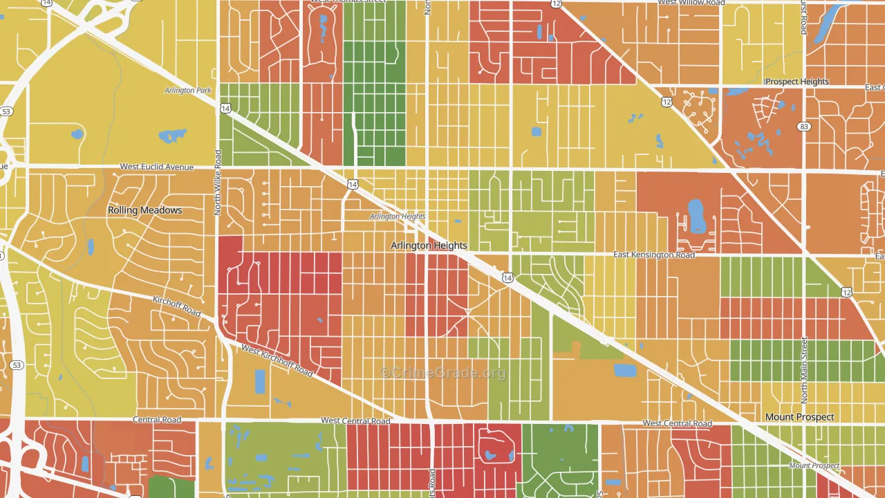 Scarsdale, Arlington Heights, IL Map of Arson Rates