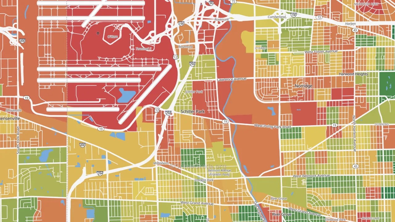 Schiller Park, IL Map of Arson Rates