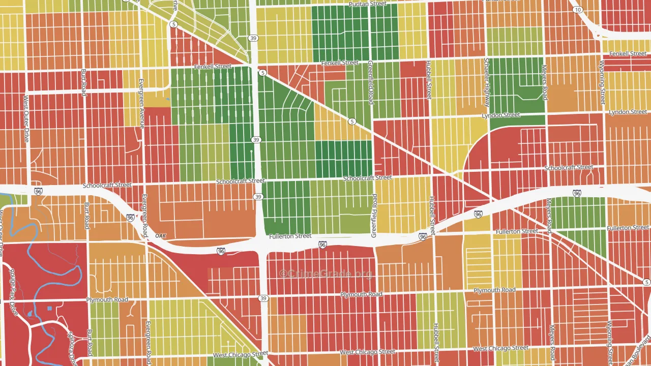 Schoolcraft Southfield, Detroit, MI Map of Arson Rates