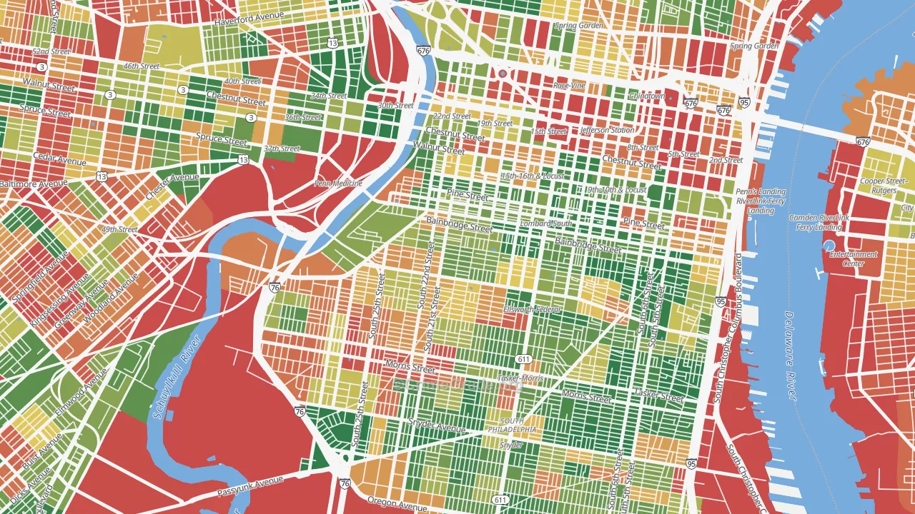 Schuylkill Southwest, Philadelphia, PA Map of Arson Rates