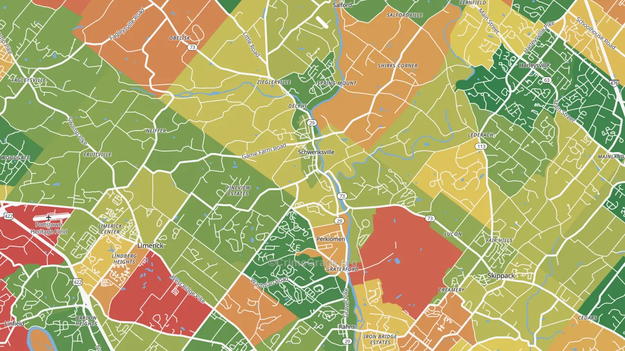 Schwenksville, PA Map of Arson Rates