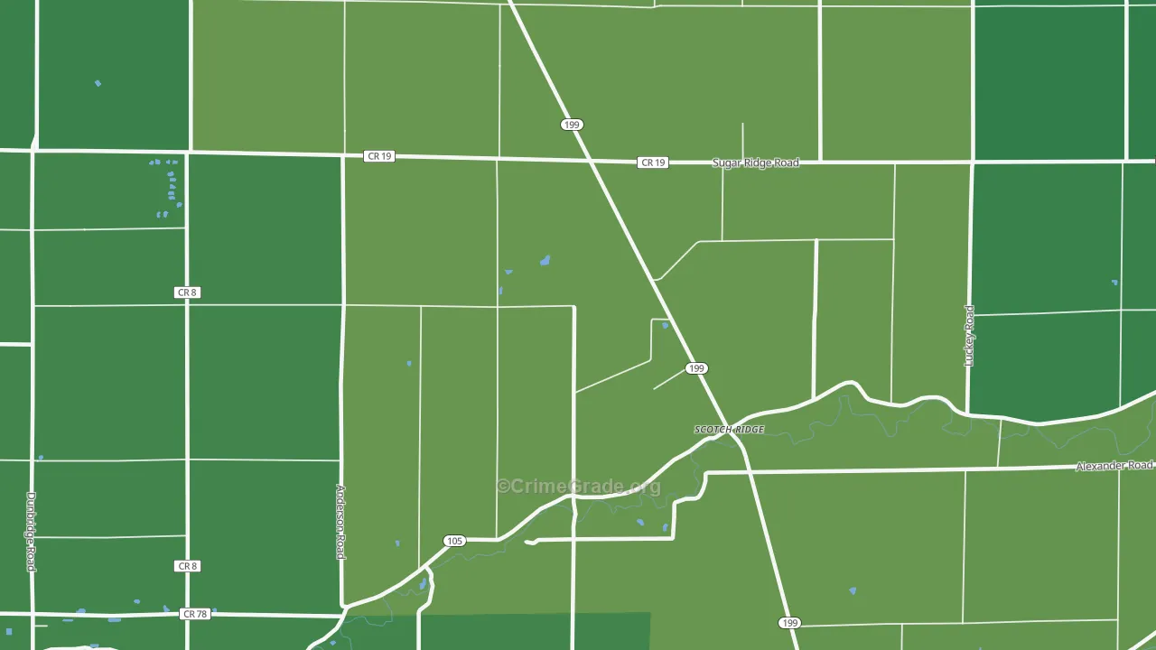 Scotch Ridge, OH Map of Arson Rates