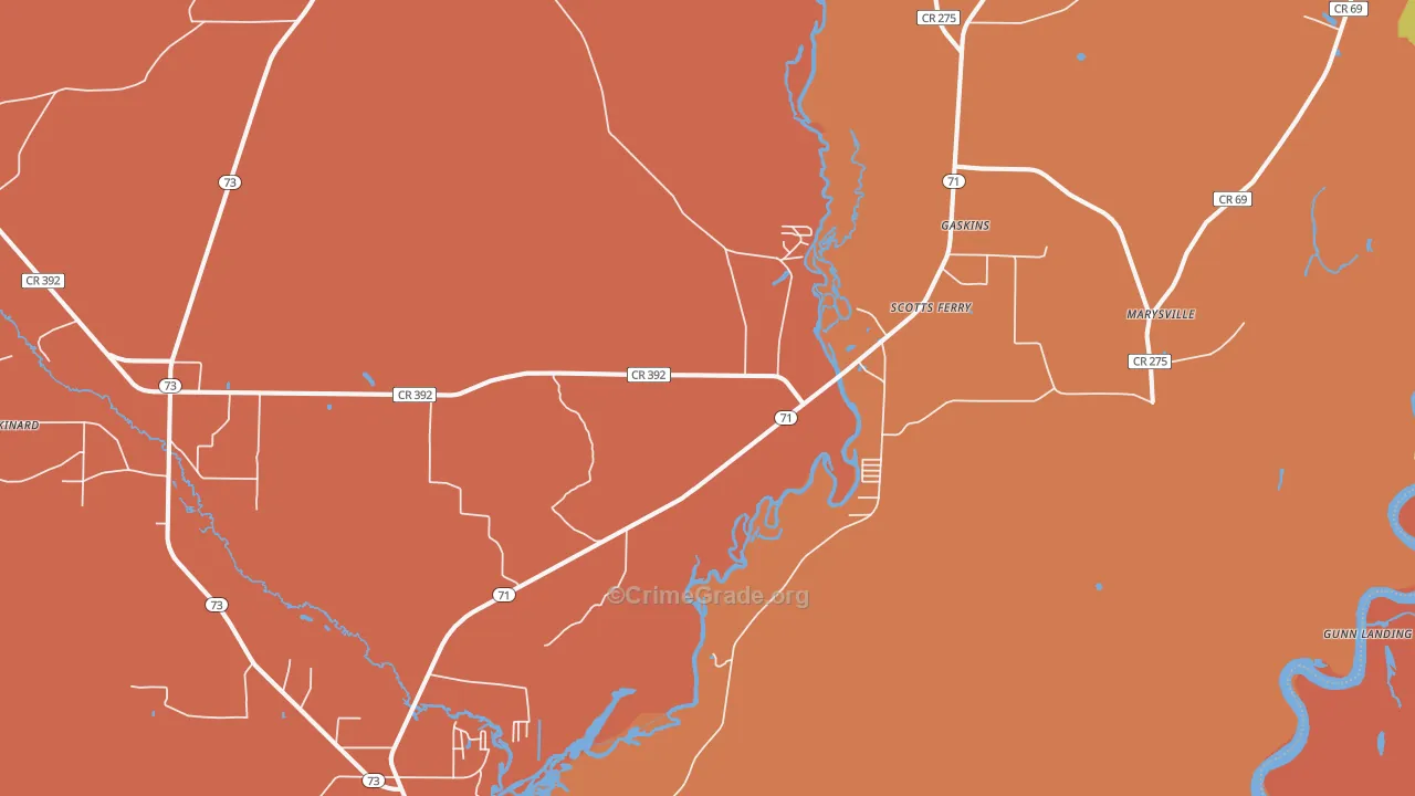 Scotts Ferry, FL Map of Arson Rates