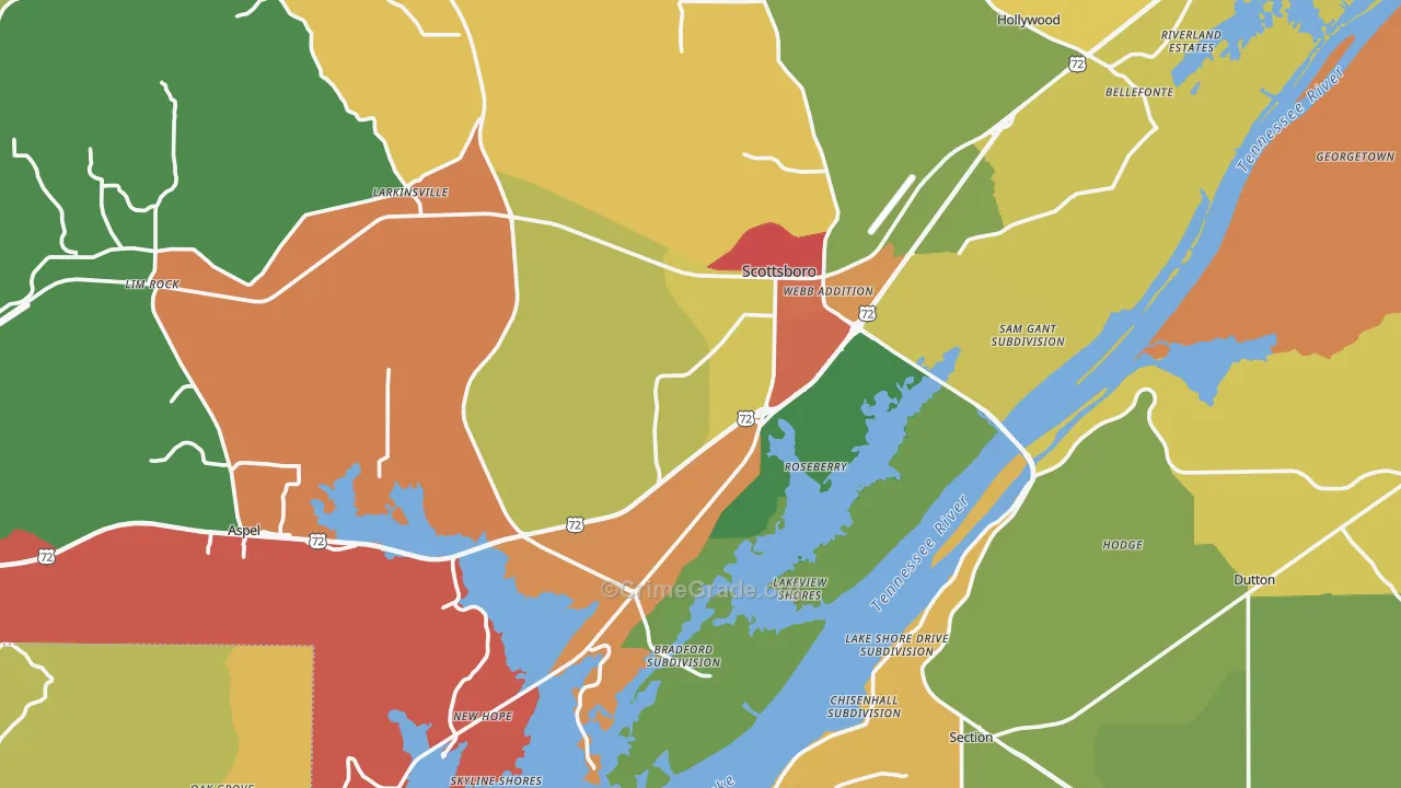 Scottsboro, AL Map of Arson Rates