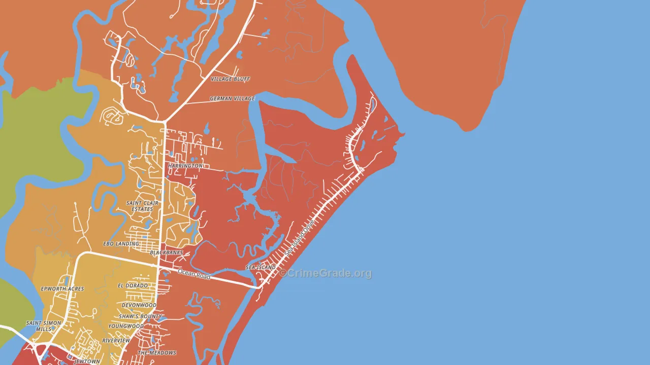 Sea Island, GA Map of Arson Rates