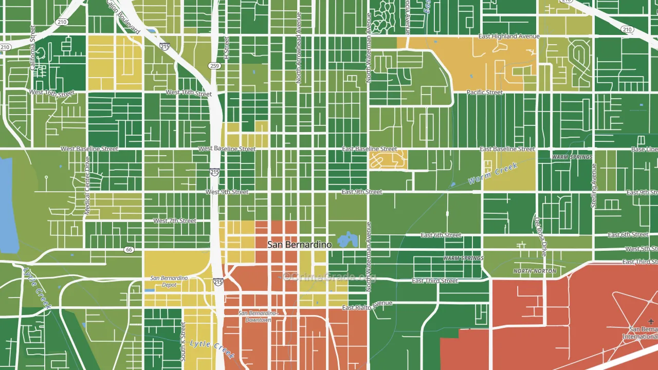 Seccombe Lane, San Bernardino, CA Map of Arson Rates