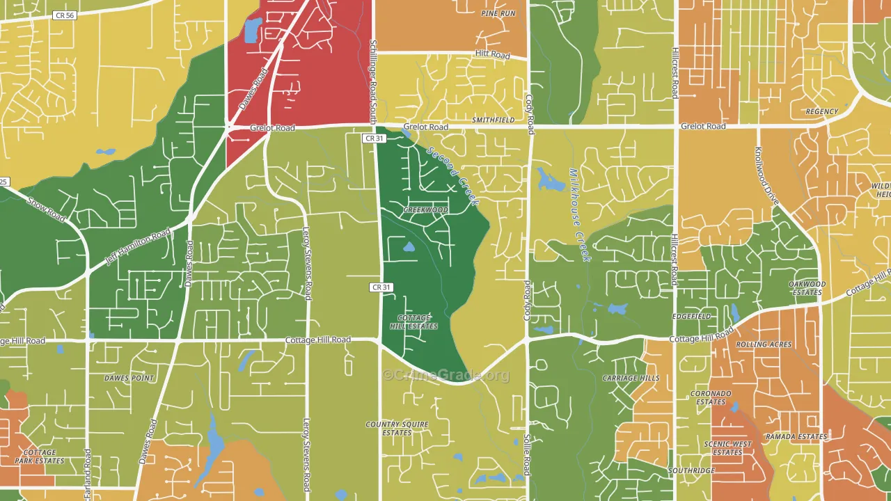 Second Creek, Mobile, AL Map of Arson Rates