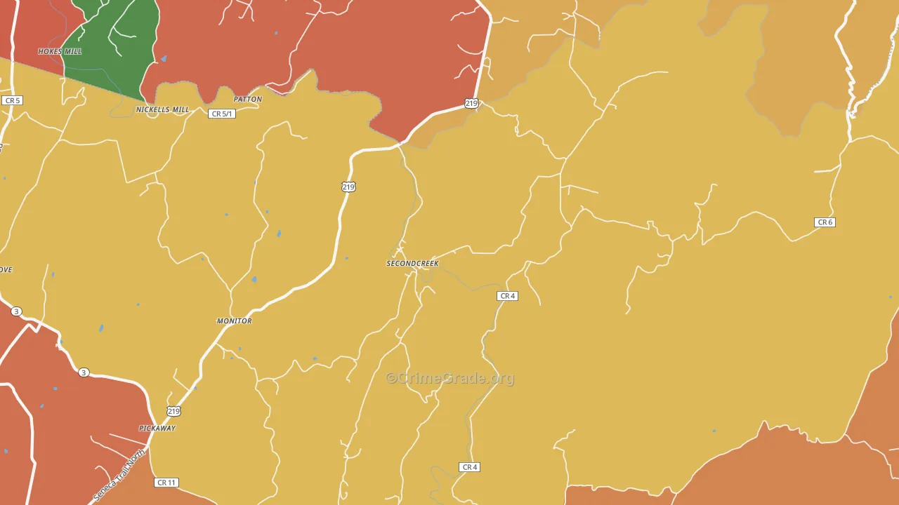 Secondcreek, WV Map of Arson Rates