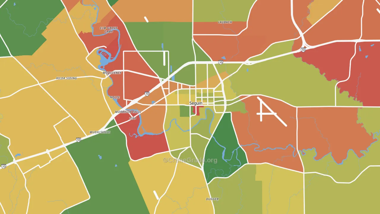Seguin, TX Map of Arson Rates