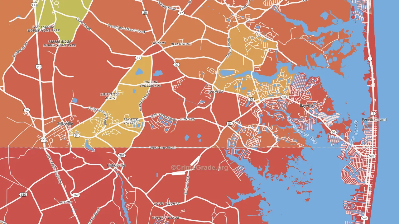 Selbyville, DE Map of Arson Rates