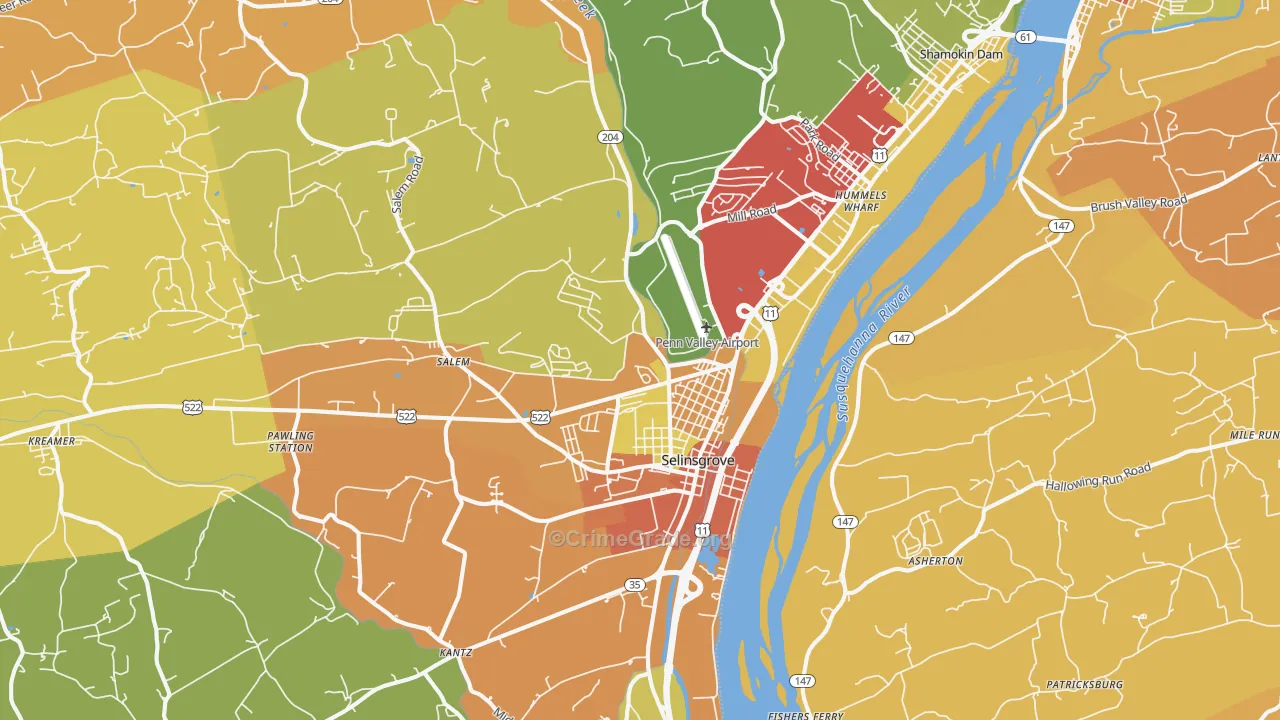 Selinsgrove, PA Map of Arson Rates