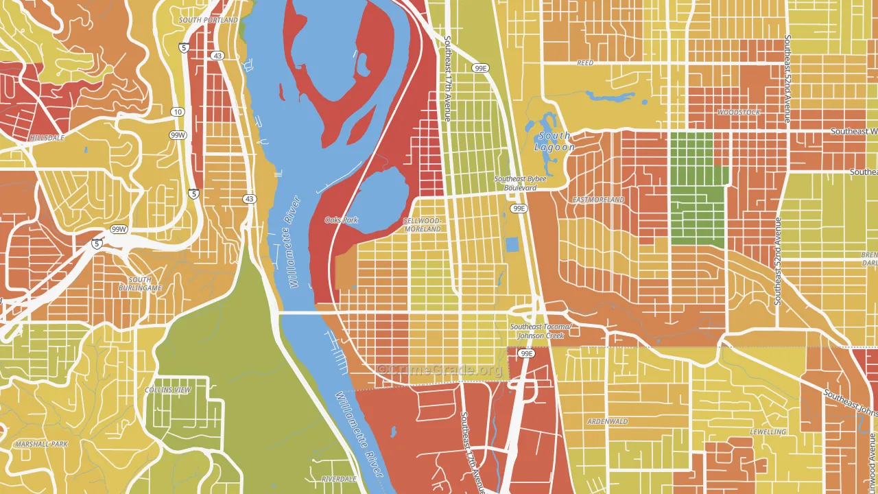 Sellwood-Moreland, Portland, OR Map of Arson Rates