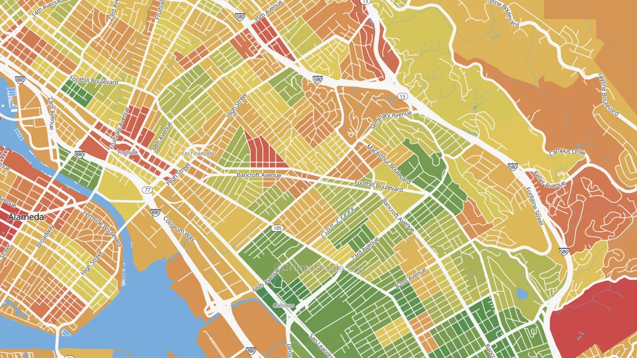Seminary, Oakland, CA Map of Arson Rates