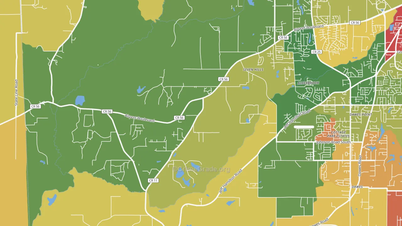 Seven Hills, AL Map of Arson Rates