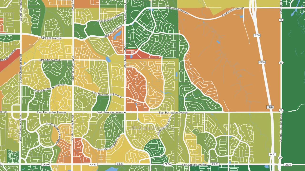 Seven Hills, Aurora, CO Map of Arson Rates