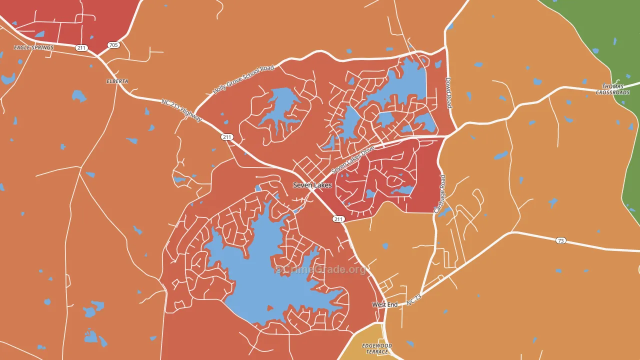 Seven Lakes, NC Map of Arson Rates