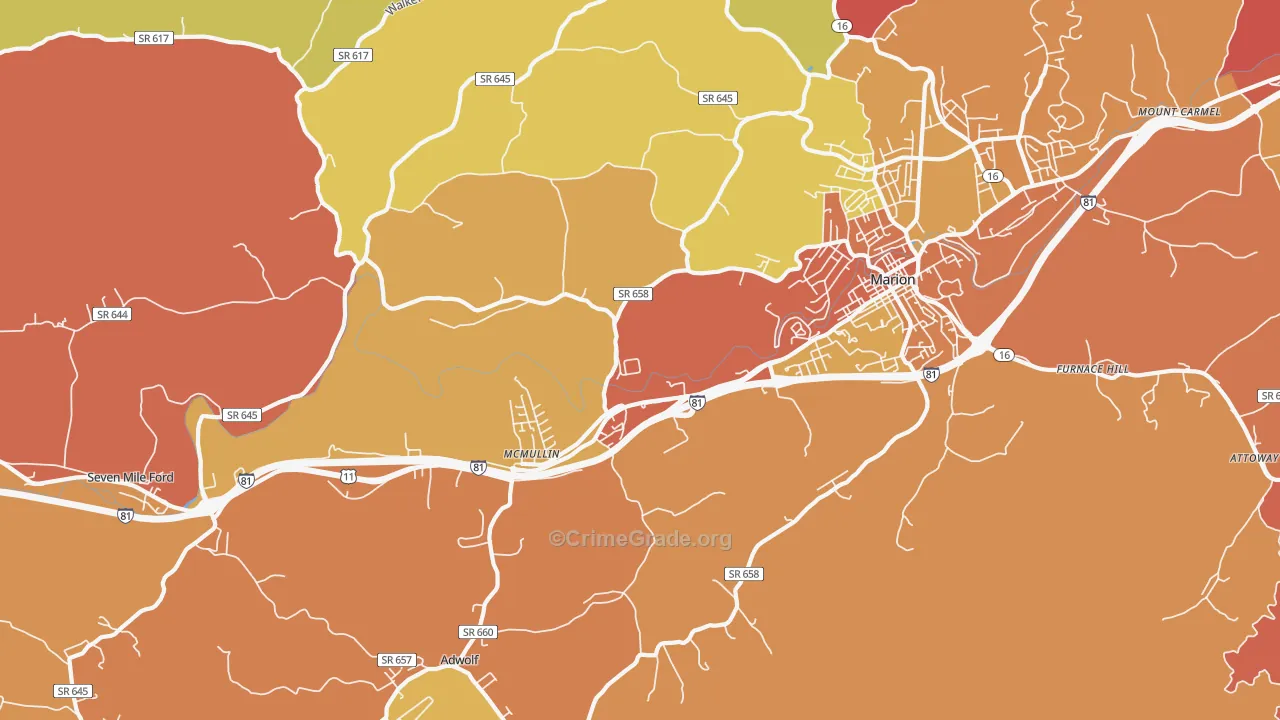 Seven Mile Ford, VA Map of Arson Rates