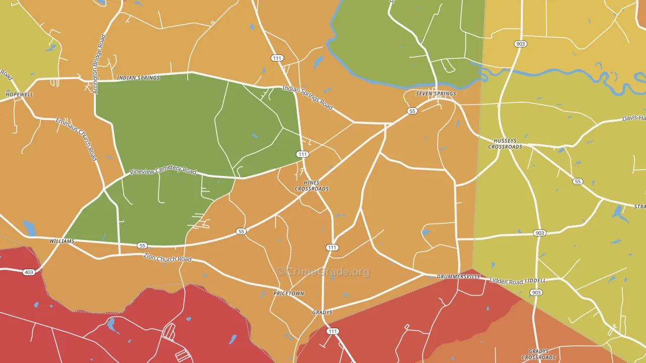 Seven Springs, NC Map of Arson Rates