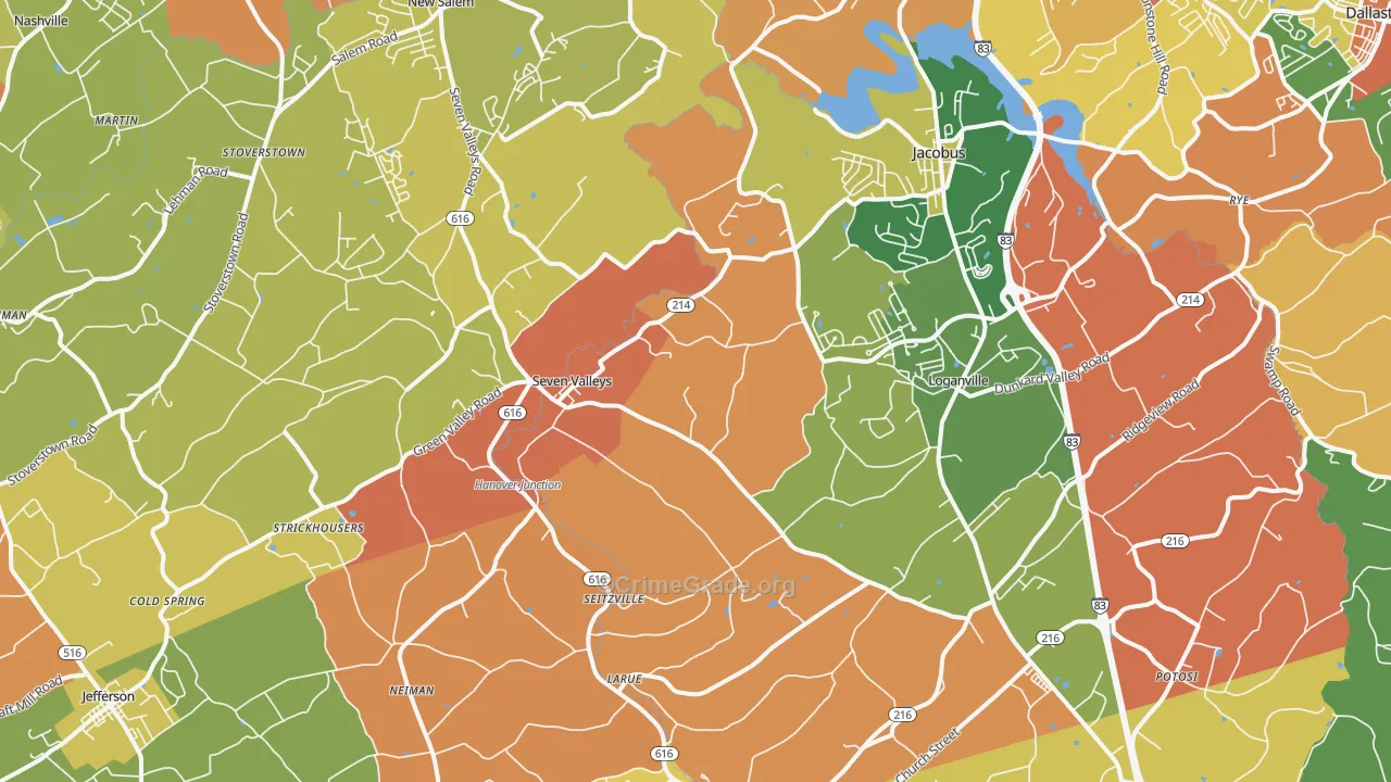 Seven Valleys, PA Map of Arson Rates