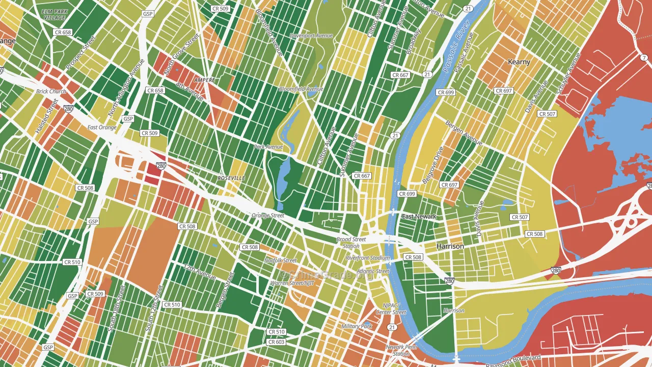 Seventh Avenue, Newark, NJ Map of Arson Rates