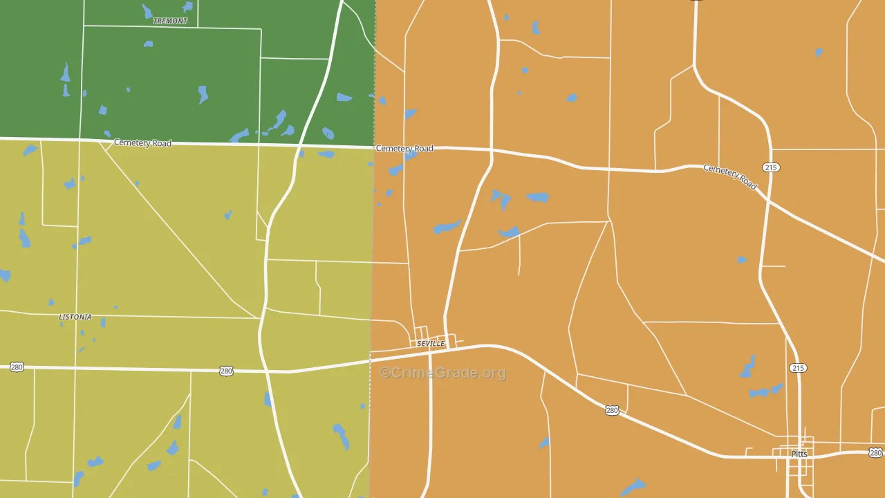 Seville, GA Map of Arson Rates